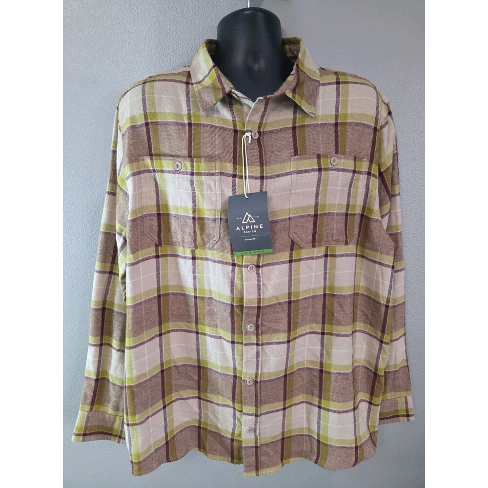 NWT Alpine Design Men's XL Updated Flannel Shirt Mount Evans Tree Moss Plaid